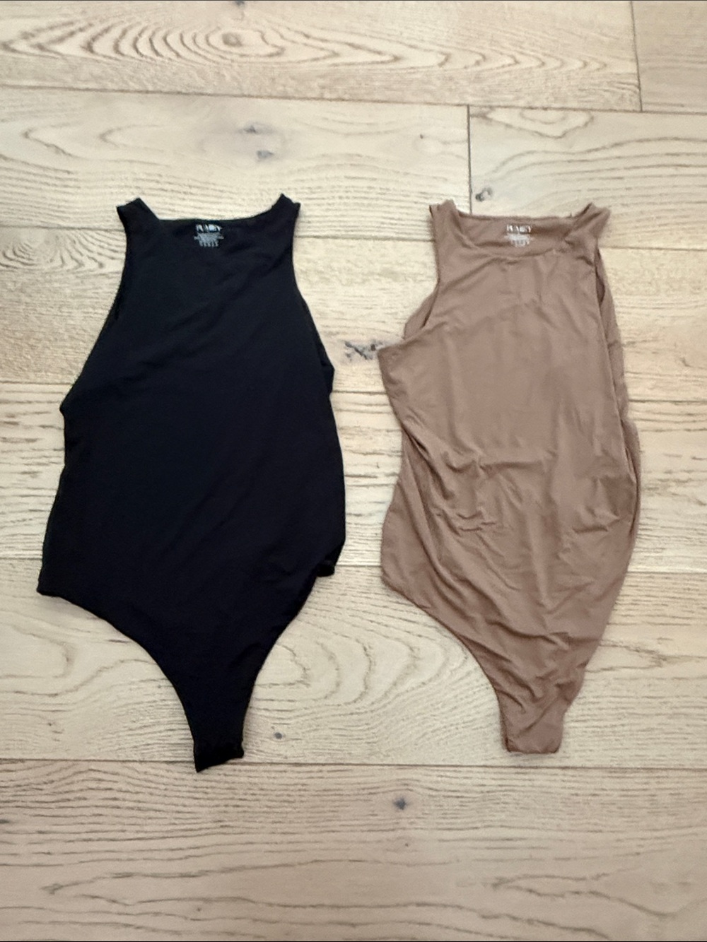 Pumiey High Neck Bodysuits - Black & Taupe Size Medium